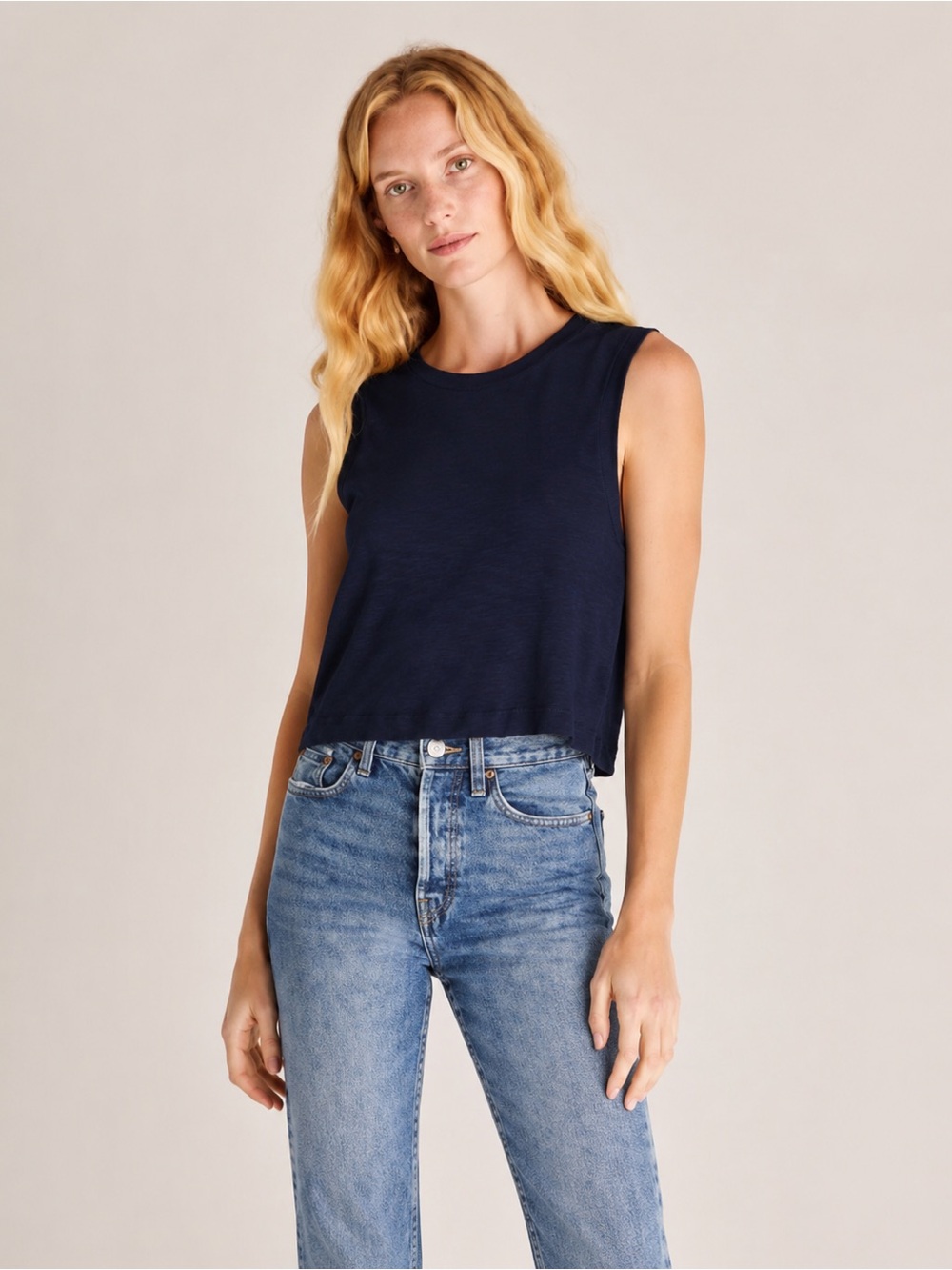 Z Supply Sloane 2024 Textured Slub Cropped Tank Top Women’s Large Blue Sleevele